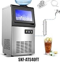 Amzgachfktch Commercial Ice Maker, 100lbs/24H Ice Maker Machine, Auto Self-Cleaning, LED Digital Display, Blue Light, Under Counter/Freestanding Ice Machine for Home/Office/Restaurant/Bar