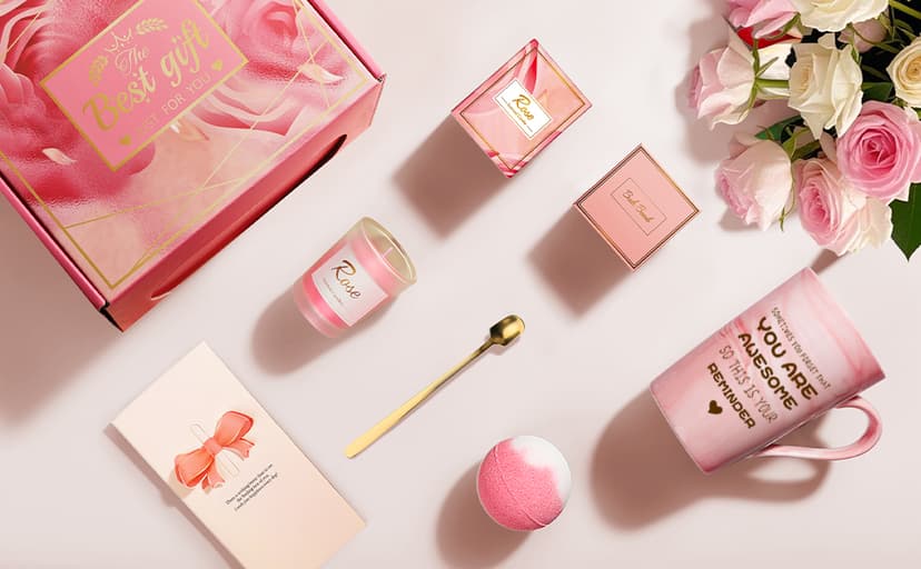 Birthday Gifts for Women, Mom, Sister, Friend: Unique Pink Self Care Spa Relaxation Baskets Set, Christmas, Holiday, Valentines Day Presents for Her, Girlfriend, Grandma, Wife, Bestie, Coworkers