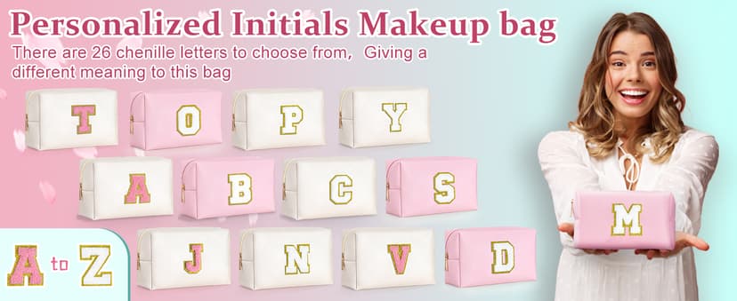 TOPEAST Gifts for Friends Female Mom, Cute Makeup Bag Small Pink Cosmetic Bag Travel Toiletry Bag, Personalized Birthday Gift for Women Girl, Preppy Travel Stuff for Girls (Pink C)