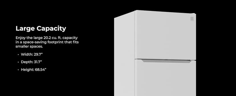 Kenmore 30" Top Mount Refrigerator with Freezer - Adjustable Shelving, Humidity-Controlled Crispers, LED Lighting, ENERGY STAR Certified, Garage Ready, 20.2 cu. ft. Capacity - White