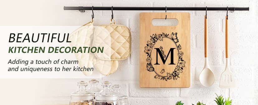 Personalized Cutting Board, Initial Birthday Gifts for Women Wedding Gifts for Couple, Monogrammed Engraved Bamboo Wood Kitchen Gifts, Unique Gift for Christmas Anniversary Housewarming(Letter M)