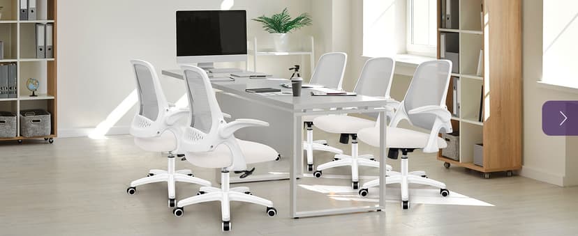 NEO CHAIR Office Desk Gaming Ergonomic Computer Chair with Lumbar Back Support Adjustable Height Swivel Rolling Wheels Flip-up Arms Mesh Chair for Home Vanity (Ivory)
