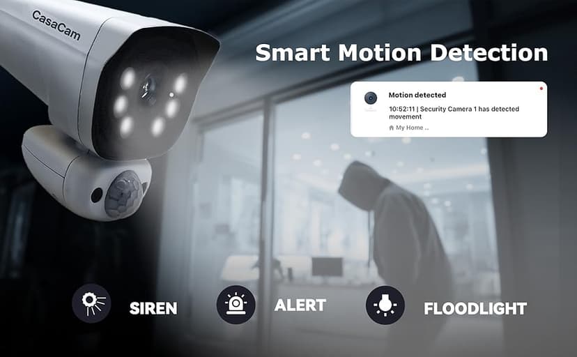 CasaCam Wireless Security Camera System | 10.1” Touchscreen Monitor, 2 2K Floodlight Cameras | Indoor/Outdoor, No Monthly Fees, AI Detection, Two-Way Talk, 64GB SD, GuardianCam Pro VS6102