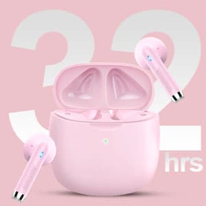 Wireless Earbuds, Bluetooth 5.4 Earbuds Stereo Bass, Bluetooth Headphones in Ear Noise Cancelling Mic, Wireless Earphones IP7 Waterproof Sports, 32H Playtime Mini USB C Charging Ear Buds Light Pink