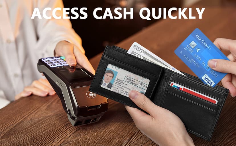 MARZAHAR Genuine Leather Mens Wallet, RFID Blocking Bifold Wallet for Men with ID Window, 11 Credit Card Slots (Black)