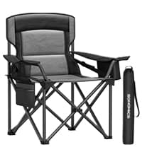 SONGMICS Oversized Lumbar Support Camping Chair, Heavy-Duty Outdoor Folding Chair Comfortable, Padded, Glamping, Cooler Bag, Weight Capacity 450 lb, Ink Black UGCB066B01