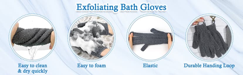 Anezus Exfoliating Back Scrubber Bath Gloves Set, Exfoliating Shower Towel with Shower Gloves for Body Scrub, Back Cleaner Wash Gloves to Remove Dead Skin (Beige)