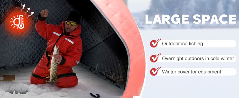 ShedOFF 300D/600D Insulated Ice Fishing Shelter 2-3 Person, Wide Bottom Windproof Pop-up Ice Fishing Tent, Thermal Portable Ice Shanty Ice Shack