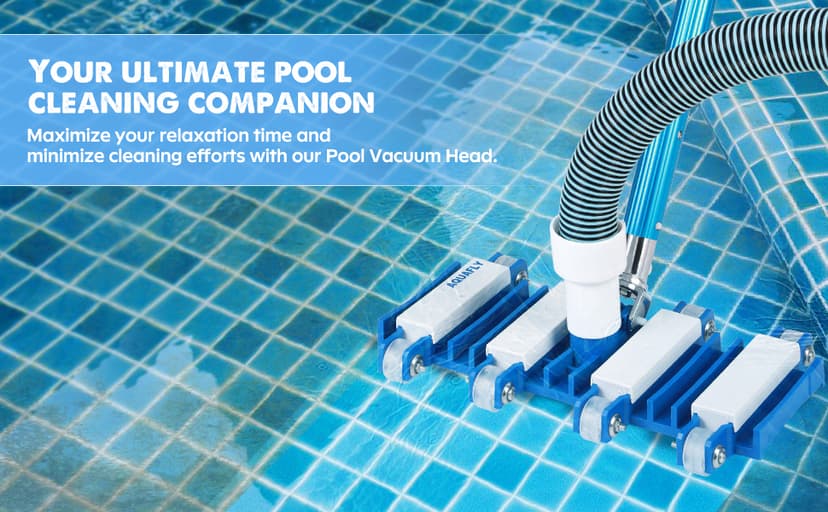 Pool Vacuum Head, Manual Cleaning Vacuum with Wheels 14'' Heavy Duty Handle Pool Vacuum Heads for Inground & Above Pools with Flexible Swivel, Swimming Pool Head for Absorb