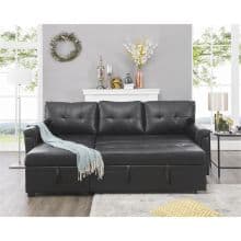 Naomi Home Modern Sectional Sofa with Storage Chaise Black/Air Leather