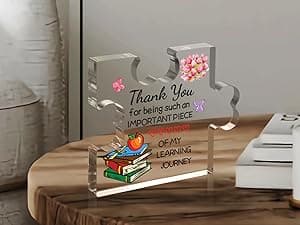 Funnli Teacher Gifts, Back to School Teacher Gifts, Teacher Appreciation Gifts Acrylic Plaque, Thank You Graduation Valentines Day Christmas Gifts for Women Teacher Classmate Study Partner Roommate