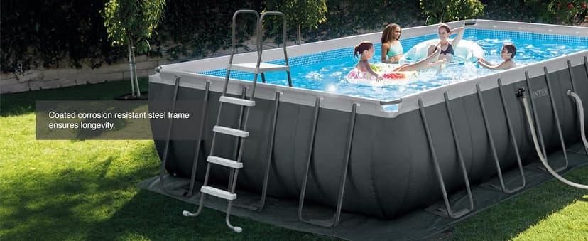 Intex 28067E Steel Frame 52" Pool Entry Step Ladder with Secure Non-Slip Steps for Above Ground Outdoor Swimming Pools, Silver