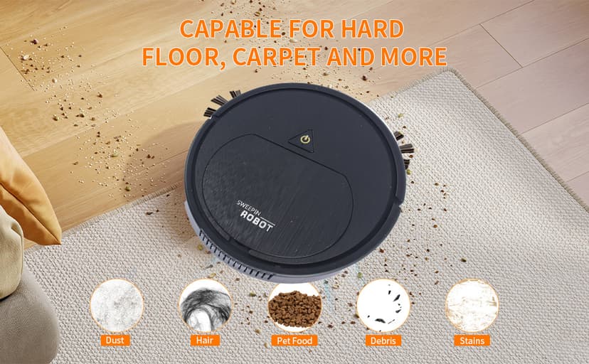 Robot Vacuum Cleaner, One-Touch Start, Slim Design, Rechargeable Robot Vacuum and Mop, Suitable for Cleaning Paper Scraps, Pet Hair and Hard Floors Pet Hair Specialist Robot Vacuum.