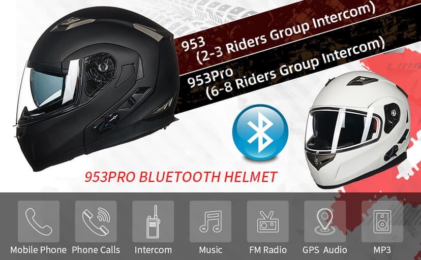 ILM Bluetooth Integrated Modular Flip up Full Face Motorcycle Helmet Sun Shield Mp3 Intercom Model 953/953 PRO