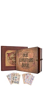 JIMBON Our Adventure Book Scrapbook Photo Album Retro Style Embossed Letter Cover Travel Diary Journal Scrap Book Kit For Couples,Memory Book For Anniversary Wedding