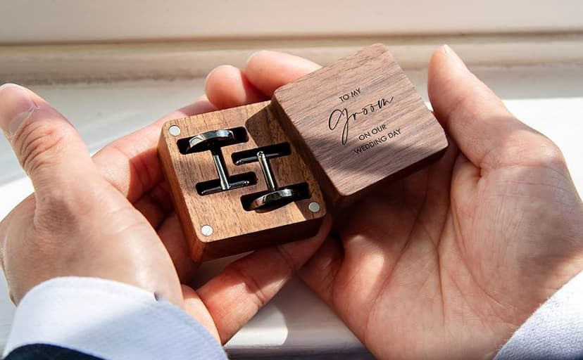 MUUJEE Cufflinks with Engraved Wood Gift Box