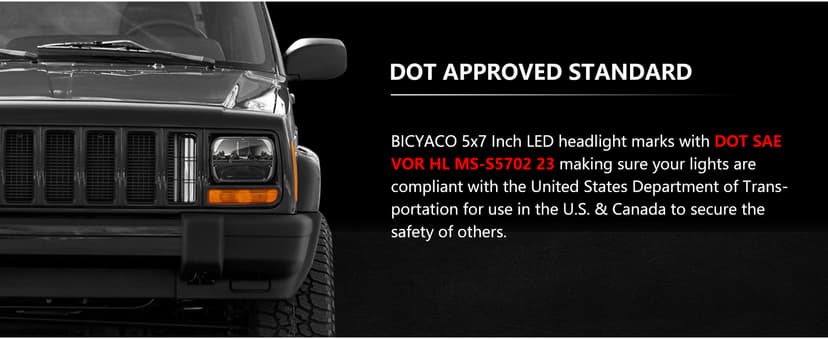 BICYACO 1 Pair 105W Rectangular 5x7/ 6x7 Inch Led Headlight High Low Beam Headlamp Compatible with Jeep Wrangler YJ Cherokee XJ Kenworth T300 1997-2010 Replacement H6054 H5054 H6054LL 69822 6052 6053