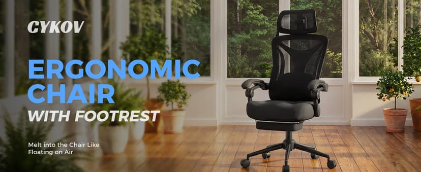 Ergonomic Office Chair with Footrest - Adjustable Lumbar Support & Headrest, 90-160° Reclining Mesh Back Computer Chair - Home Office/Gaming, 350lbs Capacity