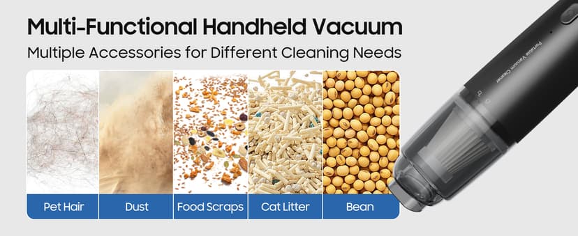 Handheld Vacuum Cordless, Car Vacuum Cleaner Portable with HEPA Filter, 2 Suction Modes, Mini Hand Held Vacuum Rechargeable for Car, Home, Pet Hair, Office, Desk, Keyboards (Black)