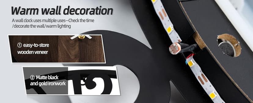 LEIKE Large Wall Clocks with Night Light Battery Operated,Silent Non Ticking,Rustic Modern Big Wood Clock for Living Room, Bedroom,Kitchen,Farmhouse,Office,Home Decor-20 Inch(Black-Arabic Number)