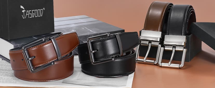 JASGOOD Men's Belt, Reversible Leather Belts for Men for Dress Pants, One Reverse For 2 Sides Casual Belt