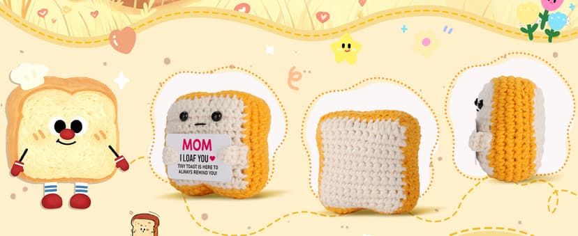 Mothers Day Pun Gift for Mom from Daughter Son- Handmade Cute Loaf Crochet Toast - I Love You Funny Presents for Moms Bonus Mamas Mother-in-Law Birthday, Valentine's Christmas Stocking Stuffers B0F2STWR98