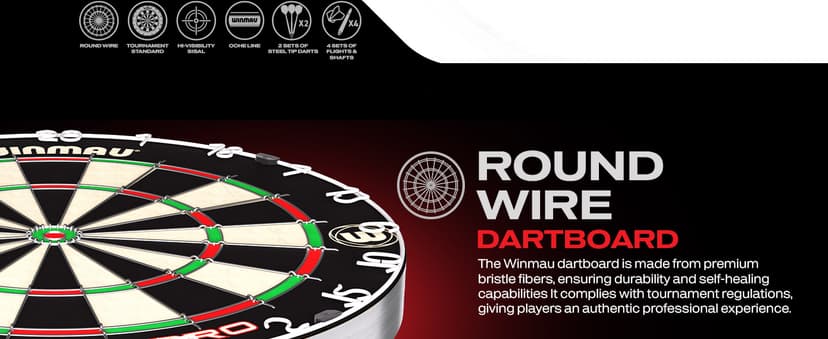 Winmau Darts - Masters Pro Premium Bristle Dartboard Set - Includes Dart Board, Darts, Flights, Shafts and Oche Strip - Professional Steel Tip Darts & Dart Board for Adults