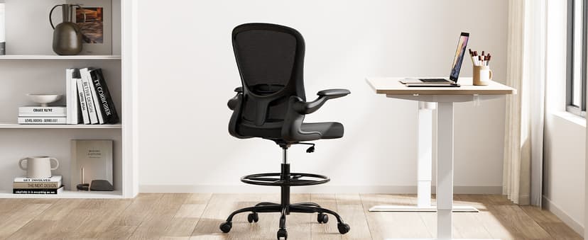 Drafting Chair, Tall Office Chair with Flip-up Armrests Executive Ergonomic Computer Standing Desk Chair, Office Drafting Chair with Lumbar Support and Adjustable Footrest Ring