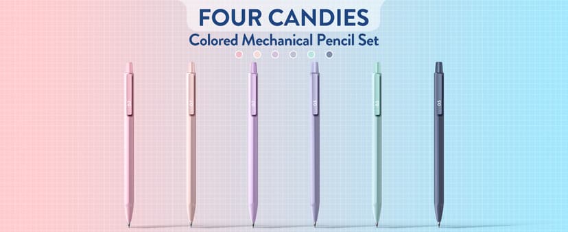 Four Candies Cute Mechanical Pencil Set, 6PCS Pastel Mechanical Pencils 0.5 mm & 0.7mm & 0.9mm with 360PCS Leads, 3PCS Erasers and 9PCS Eraser Refills, Aesthetic Pencils for Girls Writing, Art Drawing