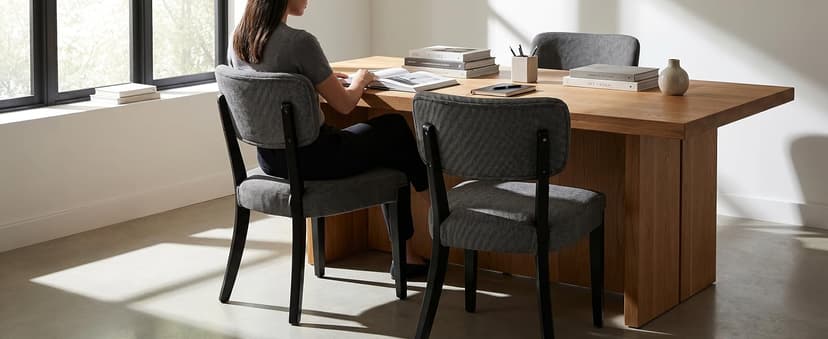 OVENTA Modern Armless Dining Chairs Set of 4, Mid-Century Contemporary Side Chairs with Solid Rubber Wood Legs, Beige Upholstered Fabric Accent Chairs for Dining Room, Kitchen, Living Room