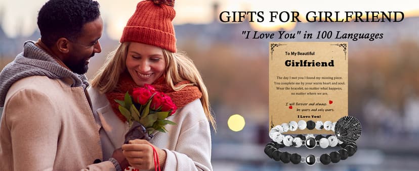 PEALICIOUS Gifts for Girlfriend, Bracelets for Girlfriend Matching Couple Bracelets with 100 Languages, Adjustable Girlfriend Birthday Gifts as BF and GF Love Bracelet Romantic Jewelry