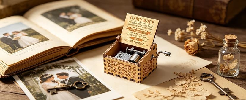 Music Box Gift for Wife - Romantic Birthday Valentine Anniversary Christmas to My Wife Gifts from Husband Boyfriend Love Women Girl Girlfriend Wooden Hand Crank Musical Box Play You are My Sunshine