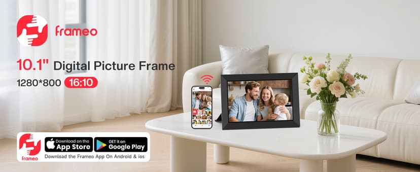 1280x800 HD IPS Touch Screen, Slideshow, Auto-Rotate, Tabletop/Wall, Send Photos/Videos from Phone, Gifts for Mom - Black Frameo 10.1" WiFi Digital Picture Frame, Electronic Photo Frames - 32GB B0D8JDPKKS