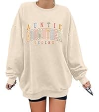 KIDDAD Women's Auntie Sweatshirt Cool Aunt Godmother Legend Crewneck Pullover Top Long Sleeve Graphic Aunts Shirt