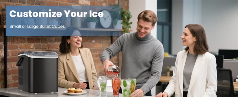 DUMOS Countertop Ice Maker with Handle, 26lbs/24H Portable Ice Machine, 9 Bullet Cubes Ready in 6 Mins, Self-Cleaning, Quiet Compact for Home, Kitchen, RV, Camping, Bright Black