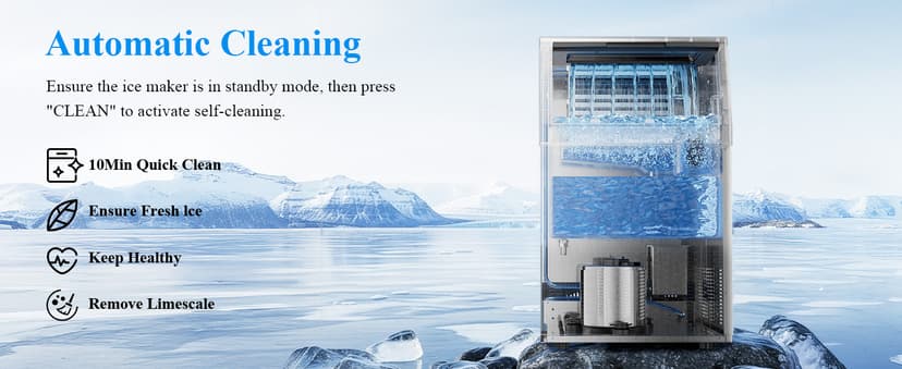 Commercial Ice Maker,200 lbs/24H,96 Cubes in 14 Mins,Stainless Steel Ice Machine with 33 lbs Storage Capacity,Water Filter,Self-Cleaning,Under Counter/Freestanding Ice Maker for Restaurant,Cafe,Home