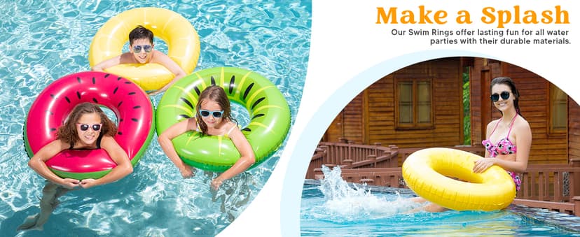 JOYIN Inflatable Swim Tube Raft (3 pack) with Summer Fruits Painting, Pool Toys for Swimming Pool Party Decorations