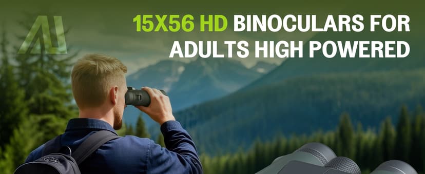Aurosports 15x56 High Powered Binoculars for Adults - HD Large View Binos with Clear Low Light Vision - Non-Reflective Shell for Bird Watching, Hunting, Wildlife, Cruise, Travel - Gift for Men