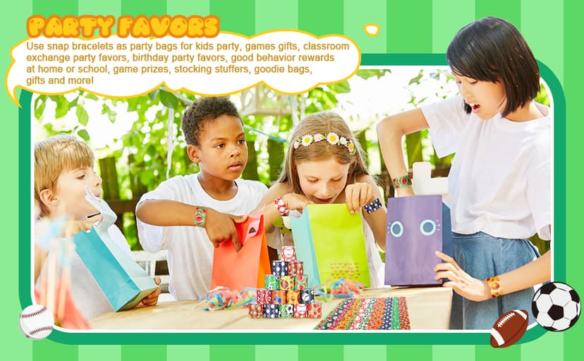 Deekin 48 Pcs Sports Party Favors Slap Bracelets Football Baseball Soccer Snap Bracelet Bands Slap Bands Colorful Decorations for Kids Birthday Party Supplies, 8.8 x 1.2 Inch