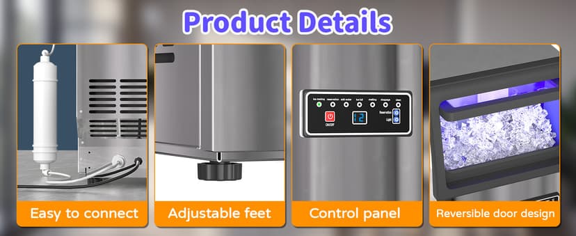 Commercial Nugget Ice Maker 80Lbs/24H with 15Lbs Storage, Stainless Steel Pellet Ice Machine, Ready in 10-15 Mins, Self-Cleaning for Home Office Bars Restaurants
