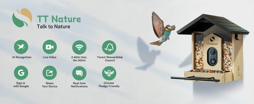 TT Nature Bird Feeder with Camera, Upgraded 1.5L Smart Birdhouse Al Identify for 10000 Plus Species, Auto Capture & Real-time Notifications, Ideal Gift for Bird Lovers (Iron Roof)