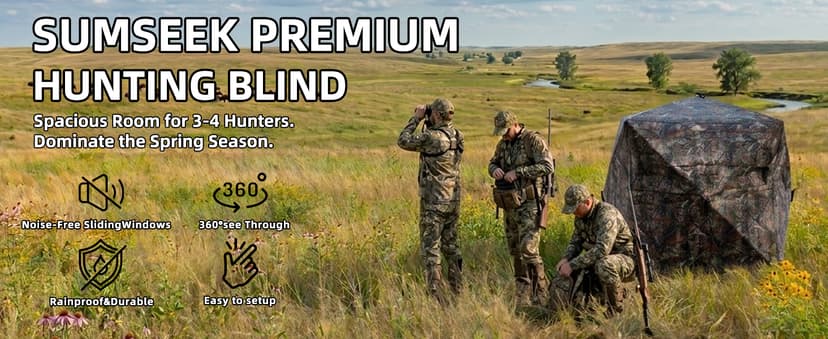 Hunting Blind 360 Degree See Through, 2-3 & 3-4 Person Pop Up Ground Blind for Deer and Turkey, Portable Camouflage Tent with Quiet Zipper Door and Carrying Bag