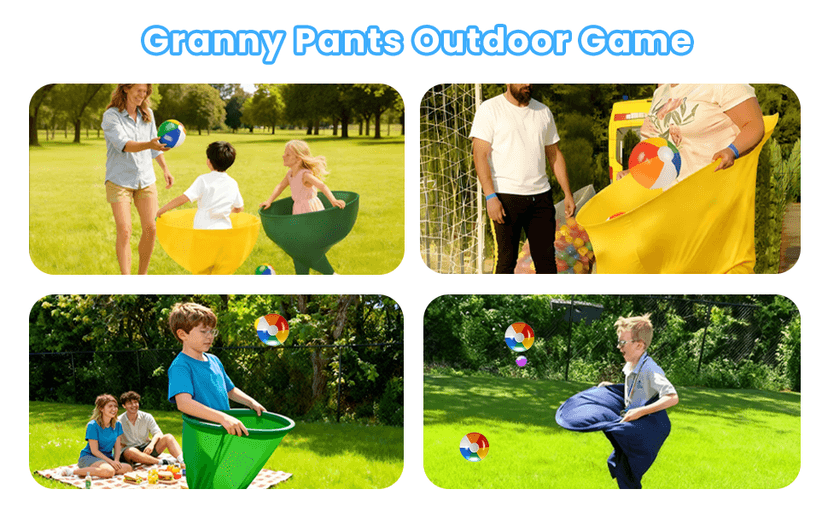Granny Pants Outdoor Game, 4Pcs Granny Pants Yard Game for Adults and Kids, Giant Outdoor Tossing Games with 4 Oversized Pants & 12 Bouncy Balls, Easter Party Family Reunion Field Game Set