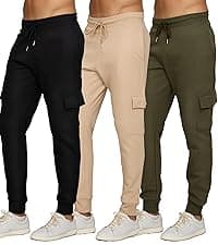 PURE CHAMP Mens 3 Pack Fleece Active Athletic Workout Jogger Sweatpants for Men with Zipper Pocket and Drawstring Size S-3XL