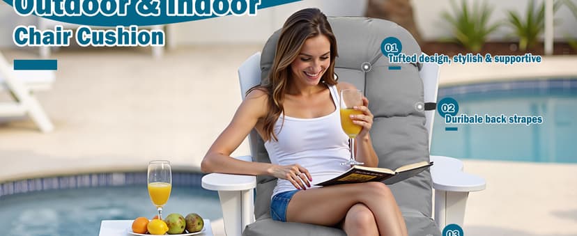 Adirondack Chair Cushion, Thick Indoor/Outdoor Rocking Chair Cushion with High Elasticity PP Cotton Water-Resistant Patio Furniture Cushions High Back Seat Pads for Porch Yard Lawn Chairs 44x19x4