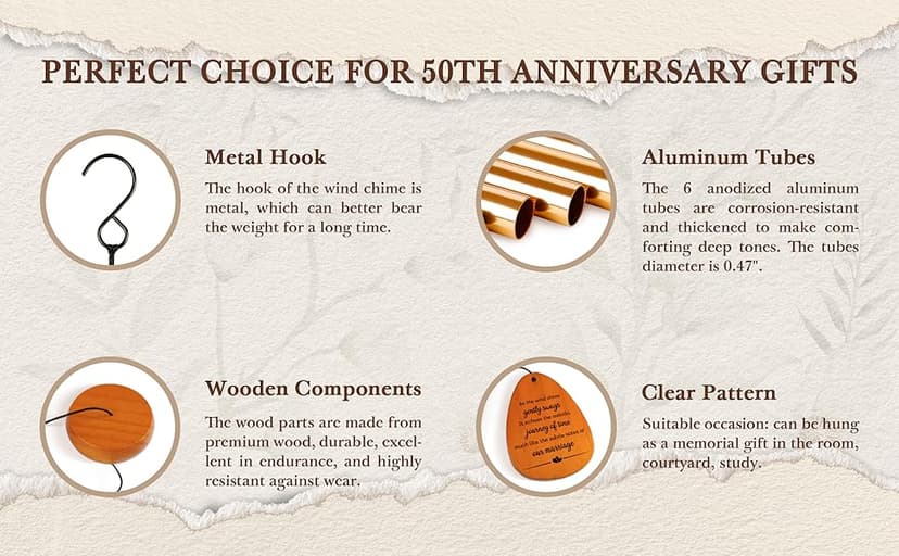 SteadStyle 50th Anniversary Wind Chime Gifts, Happy 50th Wedding Decoration Gifts for Parents, Couples, Friends, Golden Anniversary Keepsake