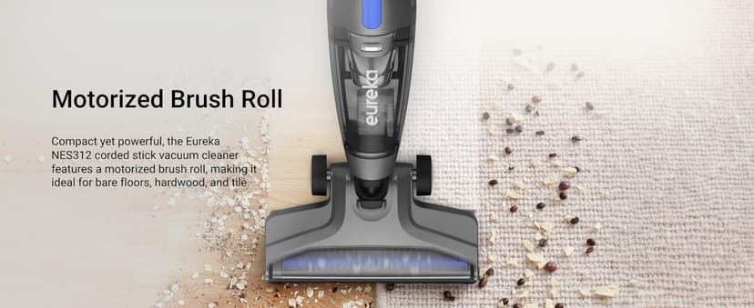 Eureka Corded Stick Vacuum Cleaner for Home Pet Hair, Lightweight Stick Vacuum Cleaner with Powerful Suction for Carpet Tile and Hard Floor, Blue, 3-in-1 Handheld Vac NES312