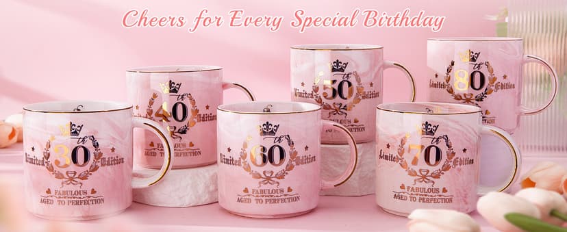 60th Birthday Gifts for Women - Fabulous 1965 Aged to Perfection Happy Birthday Mug - Limited Edition 60th Pink Coffee Mug Printed with Gold, Gift Idea for Turning 60 Years Old Women, Gift Boxed