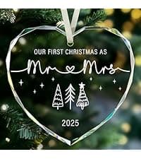 First Christmas Married Ornament 2025, Mr and Mrs Gifts, Wedding Gift for Couples 2025, Newlyweds, Glass Christmas Ornaments 2025, Bridal Shower Gift, Just Married Xmas Hanging Ornament