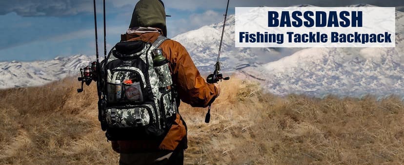 BASSDASH Fishing Tackle Backpack Water Resistant Tactical Bag Soft Tackle Box with Rod Holder and Protective Rain Cover